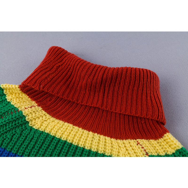 FJUN Winter Rainbow turtleneck sweaters women 2018 jumpers knitted clothes fashion colorful striped one size pullover female top | Женская