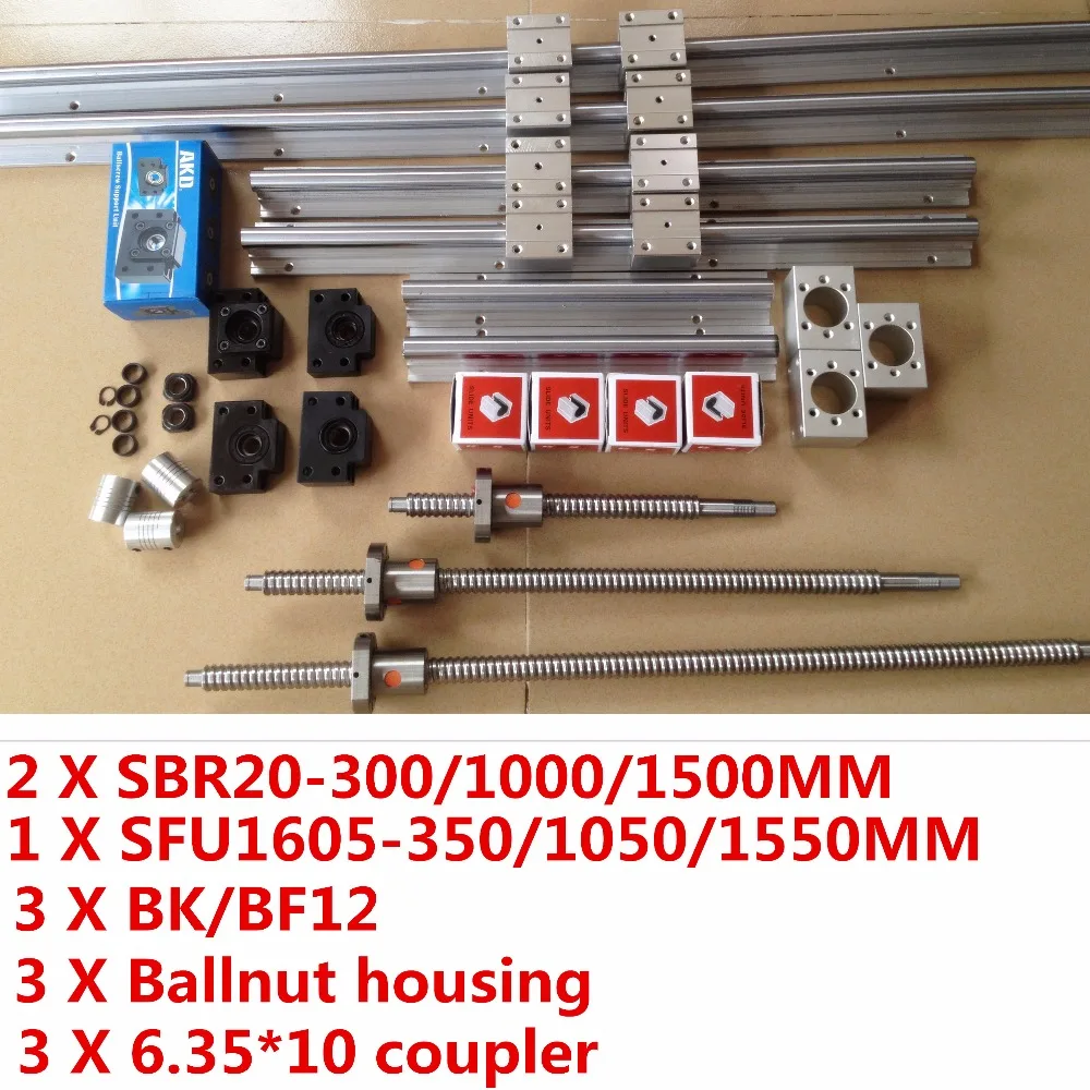 2 X SBR20 rail L 300/1000/1500MM Linear Guides cnc router part +3 Ballscrews sfu1605 BK12 BF12 coupling ballnut housing | Обустройство