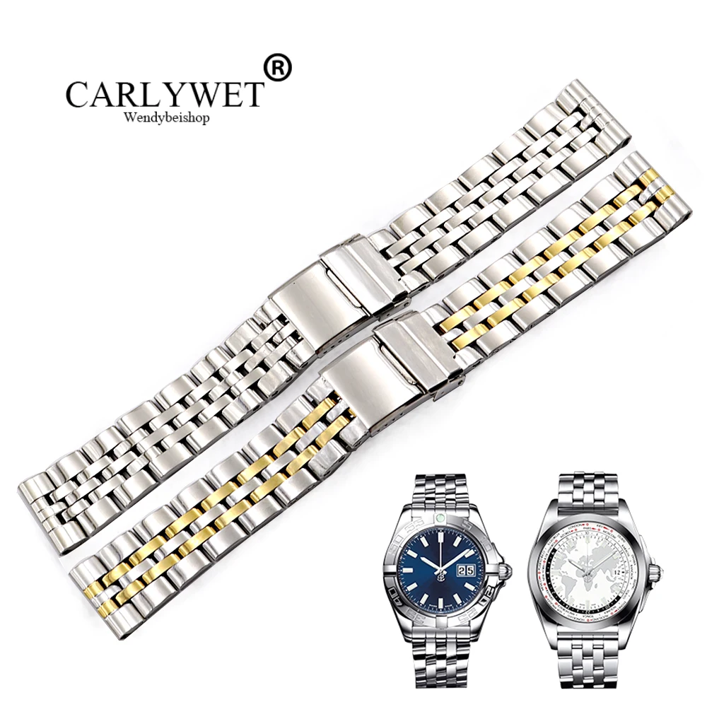 CARLYWET 22 24 мм серебро два тона золото Сталь замена наручные часы ремешок для аэрокосмической промышленности