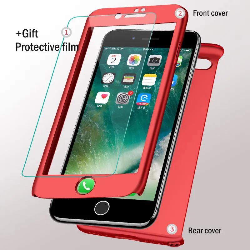 360 градусов полный Чехол для iphone 11 Pro Max Xs Max Xr 6S 6 Plus Чехол Жесткий PC закаленное стекло чехол для iphone 7 8 Plus чехол s