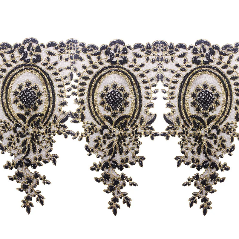 2yards Beaded Sequin Lace Trimming Black Gold Ribbon Trim Applique African Cord Fabric Motif Venise T2373 | Дом и сад