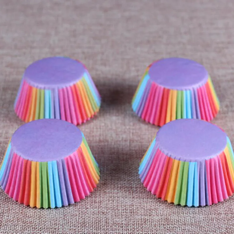100 шт Красочные радужные Бумажные Формочки для капкейков коробка кексов форма
