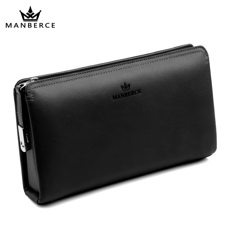 MANBERCE Brand Men Genuine Leather Wallet Cowhide Clutch Bag Fashion Purses Business Casual Handbags Men's Free Shipping |