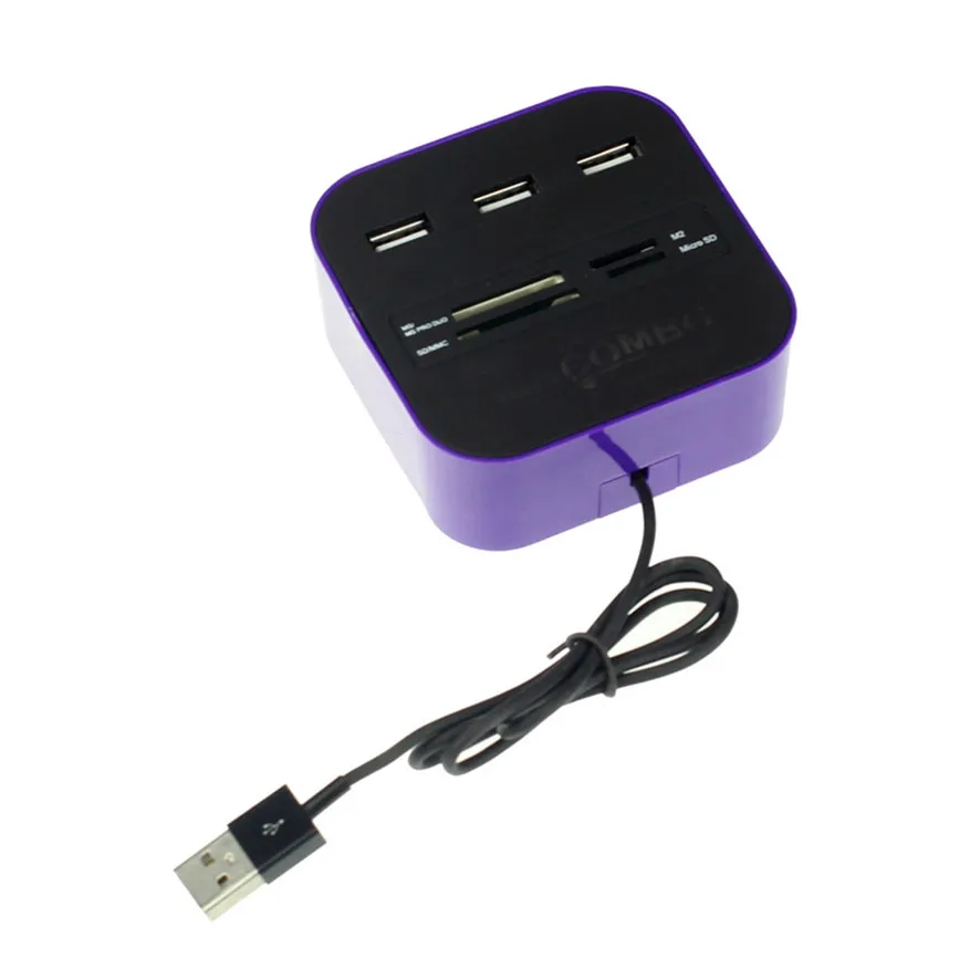 Лучшая цена Новый 3 портовый концентратор + USB 2 0 устройство для чтения карт памяти
