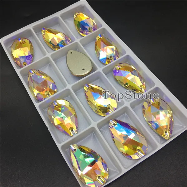 Topaz AB AB TopStone 3230# хрустальные каплевидные пришивные камни с плоским основанием капелька K9 стеклянные бусины для шитья 7x12 11x18 13x22 17x28 мм - Цвет: Topaz AB AB