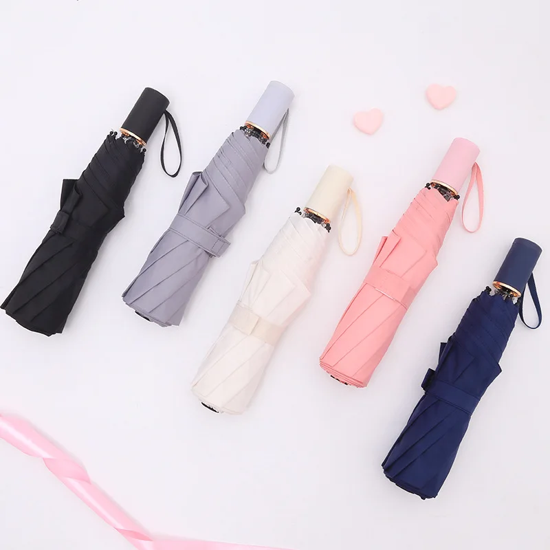 

YADA New Ultralight Solid Color Folding Umbrella For Women UV Rainproof Protection Parasol Rain Sun Jelly Handle Umbrella YD094