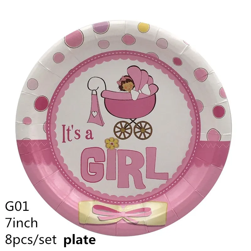 plate G01 Украшение для детского душа, бумажная тарелка, чашка, столовая посуда, скатерть для маленьких мальчиков и девочек, на день рождения, для младенцев, вечерние принадлежности - Цвет: plate G01