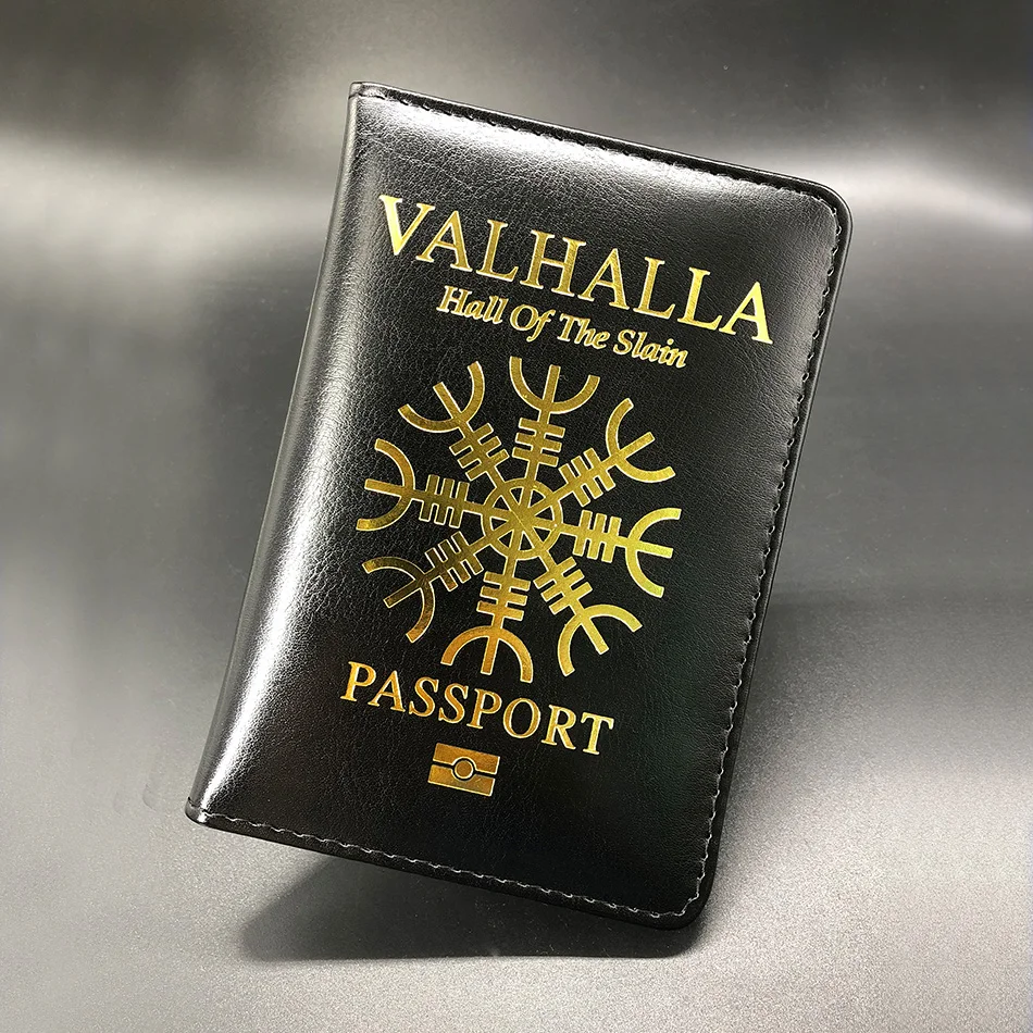 Valhalla Обложка для паспорта Викинги шлем ужасов Aegishjalmur Обложка для паспорта подарок для Него Обложка для паспорта путешествия