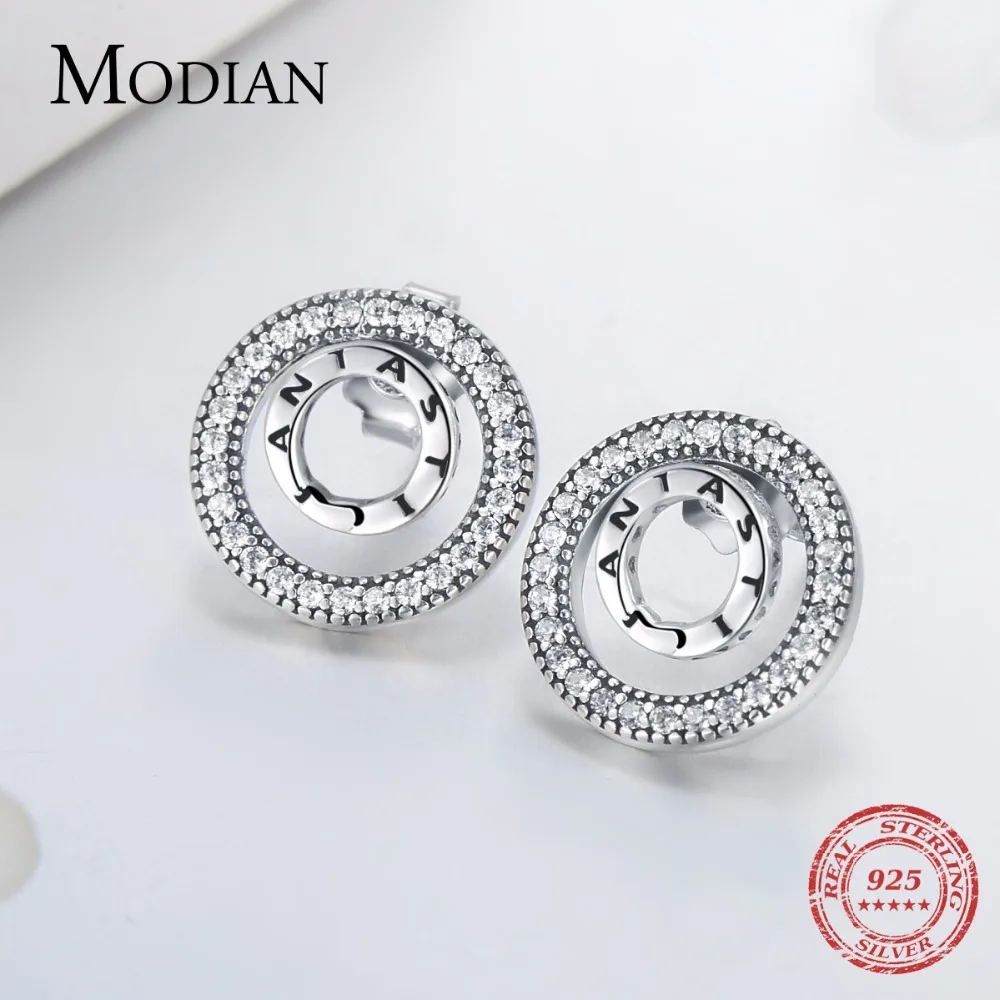 Modian новая распродажа 925 пробы серебряные фантастические двойные круглые серьги-гвоздики модные ювелирные изделия для женщин Свадебные серьги Bijoux