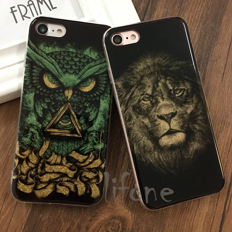 Kerzzil Bling блестящие Лев и Совы чехол для iPhone 7 6 S Plus телефон Жесткий животных задняя