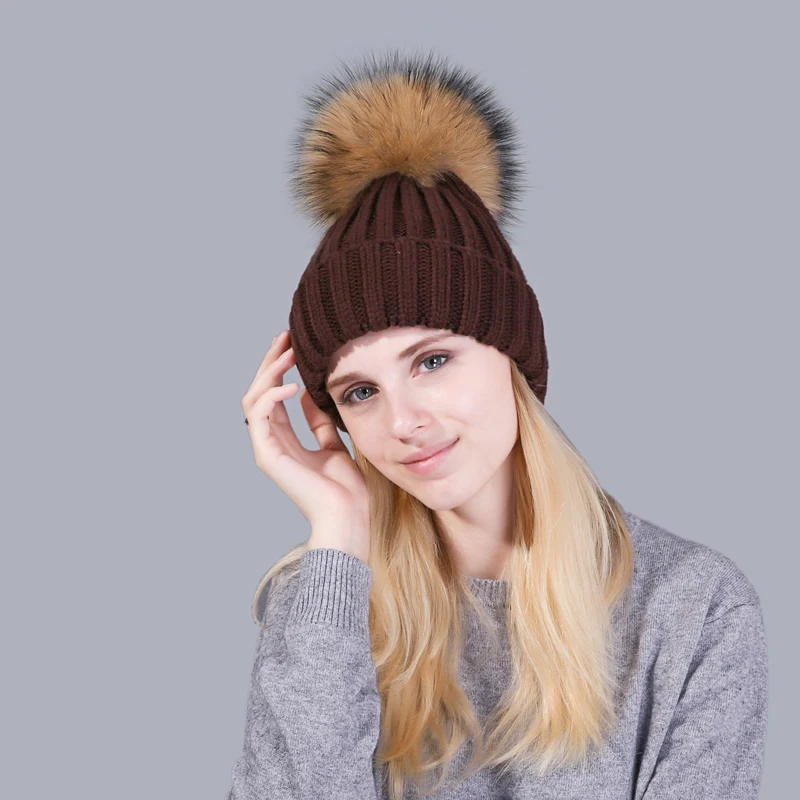 [YARBUU] Skullies зимняя женская шапка для девочек с помпонами из натурального меха