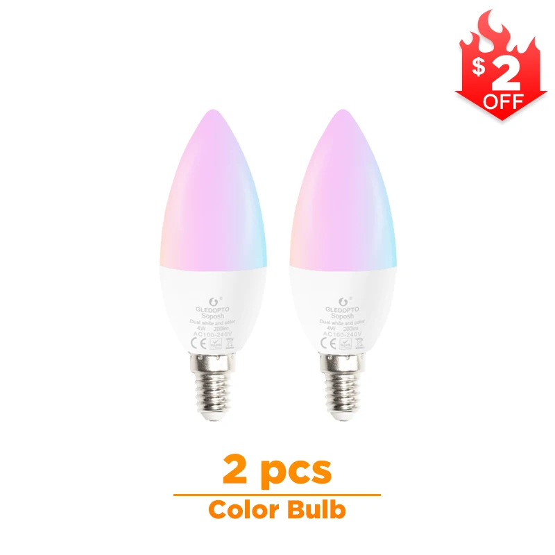 2 pcs color bulb G светодиодный OPTO zigbee zll светодиодный 4 Вт светильник в форме свечи rgb/rgbw/rgbww/cw smart APP управление AC100-240V zigbee шлюзы rgb+ cct zigbee 3,0 - Испускаемый цвет: 2 pcs color bulb
