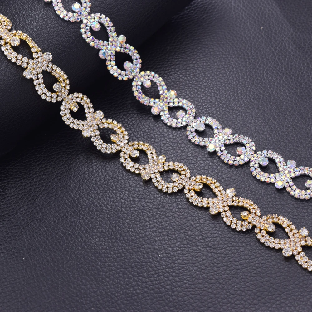 

5 yards Sew on AB color glass rhinestone patches for wedding dress belt sash handmad hairband clothing DIY sewing craft