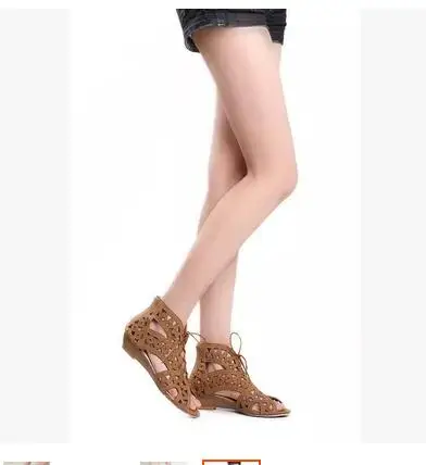 Мода Вырезы Зашнуровать Сандалии Женщин Открытым Носком Низкие Клинья Чешские