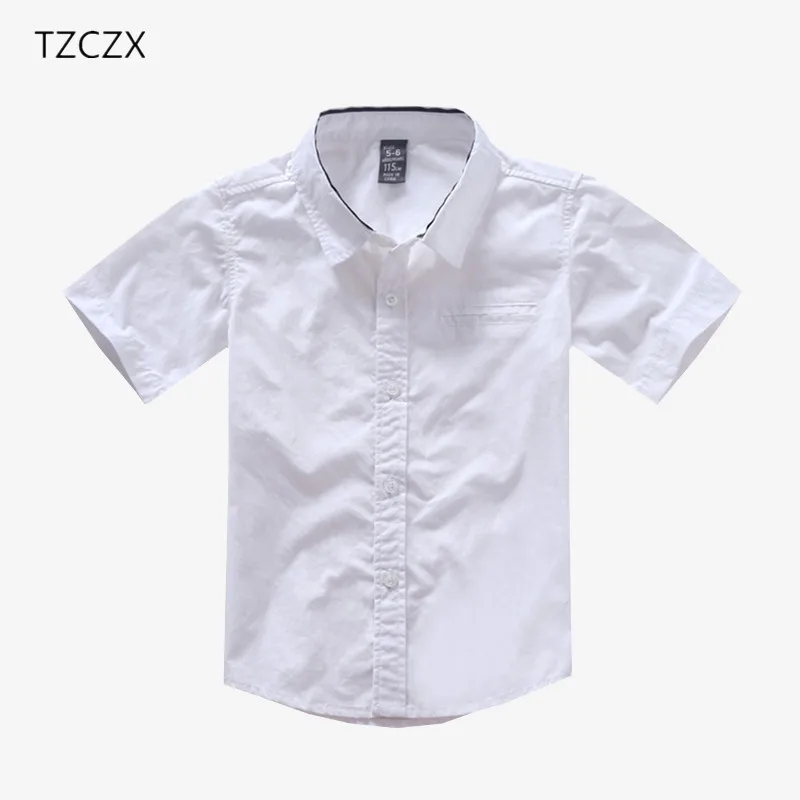 TZCZX-2530 Детские рубашки для мальчиков однотонные белые рубашки с короткими рукавами из хлопка для детей от 4 до 10 лет, детская одежда