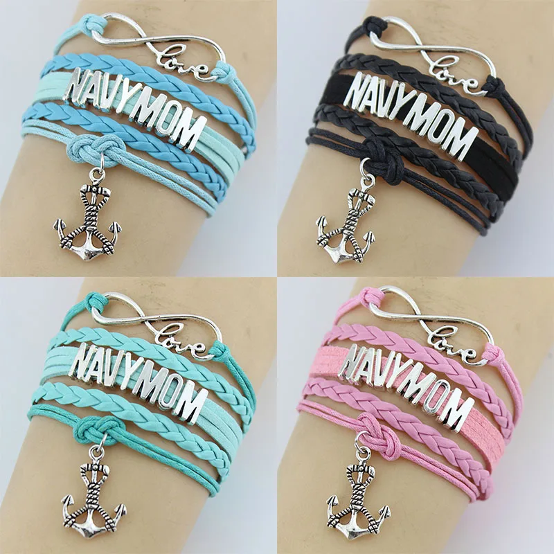 Браслет Infinity Love Navy Mom кожаный плетеный браслет ручной работы с якорем на заказ для