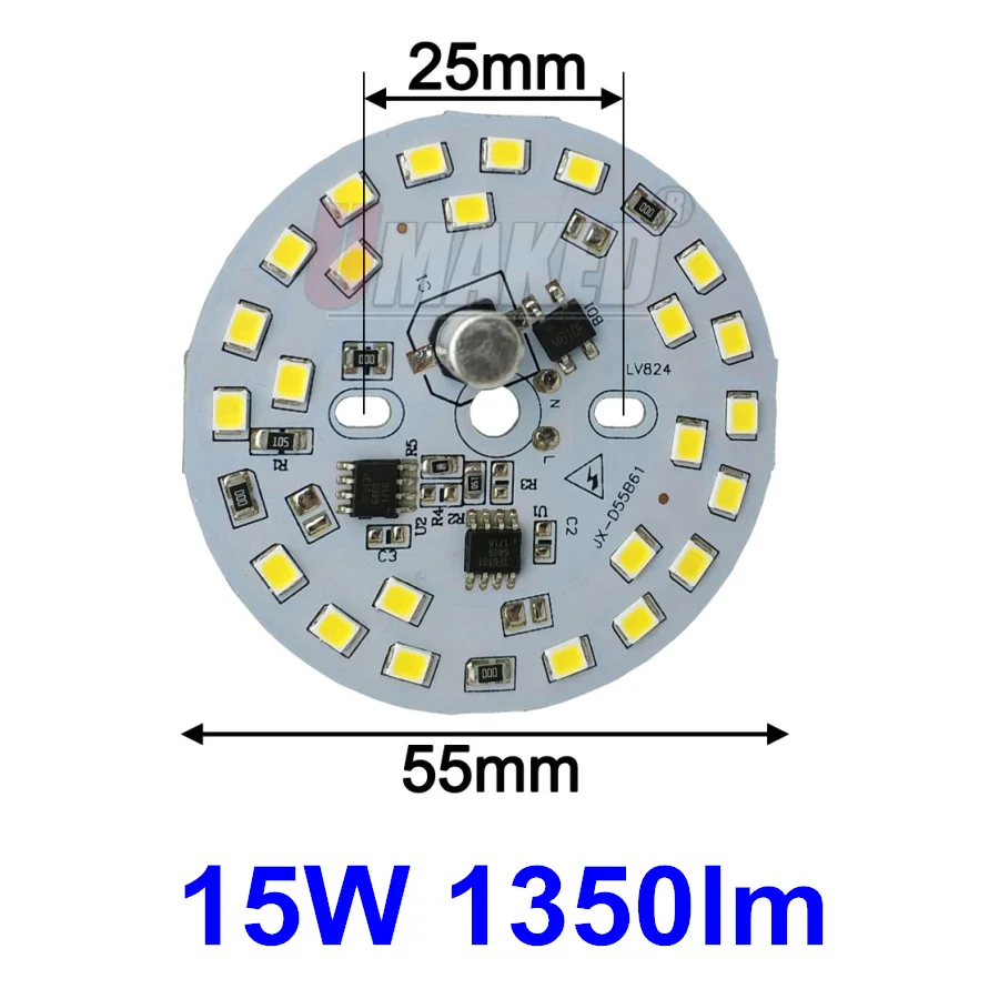 15W 55mm 10 шт. ac 220 В led pcb SMD2835 3 Вт 5 Вт 7 Вт 9 Вт 12 Вт 15 Вт интегрированный ic драйвер, светодиодные бусины smart IC SMD, светодиодный светильник источник для светильник - Цвет корпуса: 15W 55mm