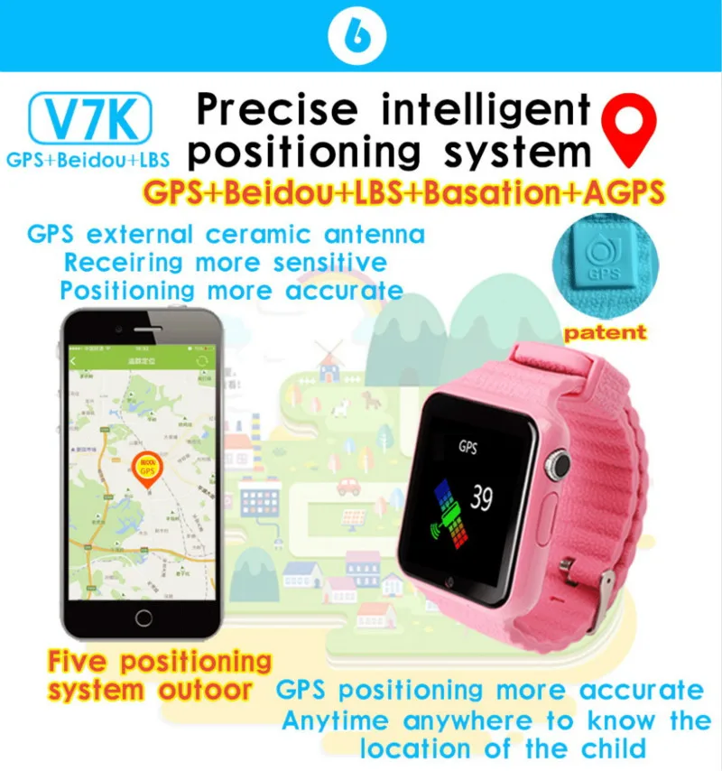 Дети smart watch V7K gps Smartwatch Сенсорный экран с Камера SOS устройство для определения