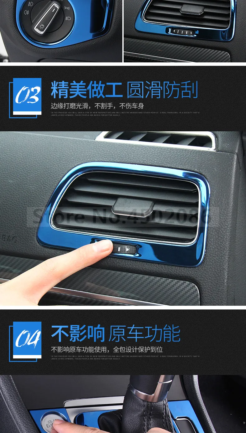 High-quality stainless steel Interior trim sequins(blue), dashboard trim For Volkswagen Golf 7/7.5 Rline, Car-Styling