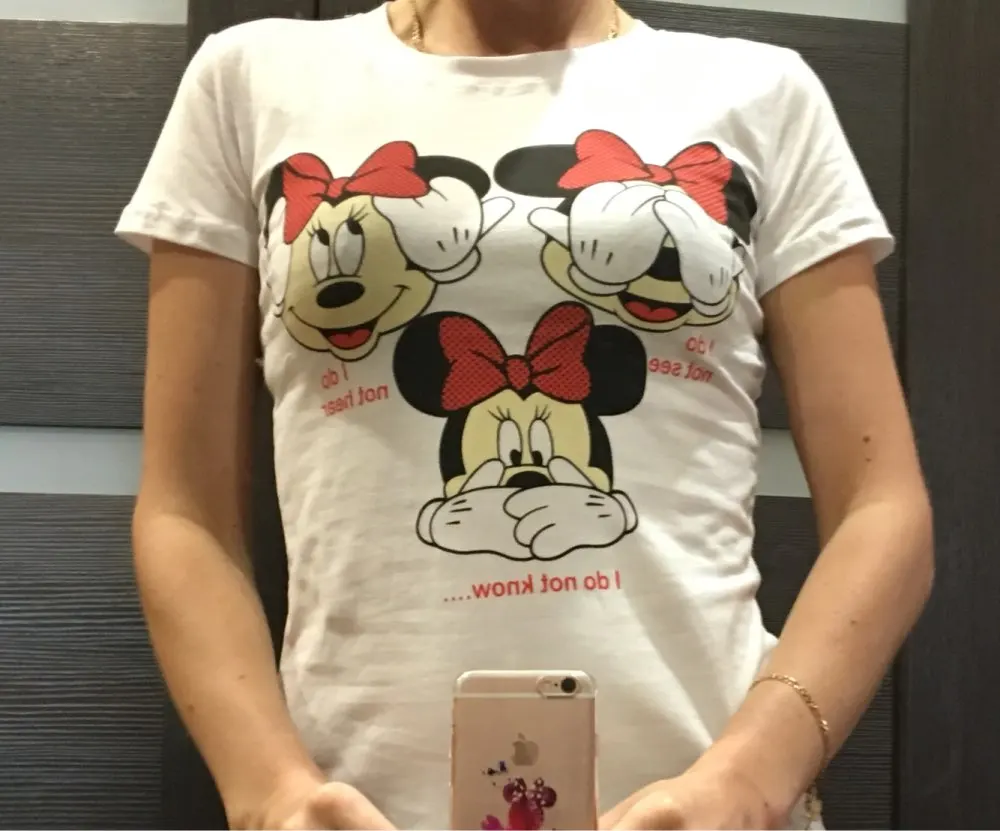 2017 женская футболка новая летняя модная черная белая с принтом Три Микки круглый