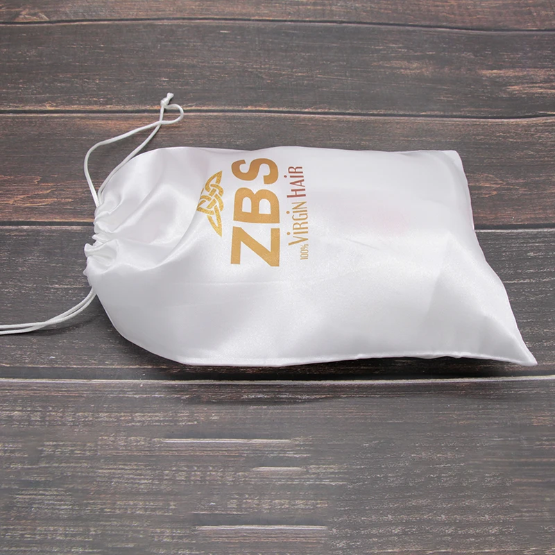 Custom Logo Printed Polyester Satin Bags Drawstring Hair Packaging Extension White Black Pink Red | Дом и сад