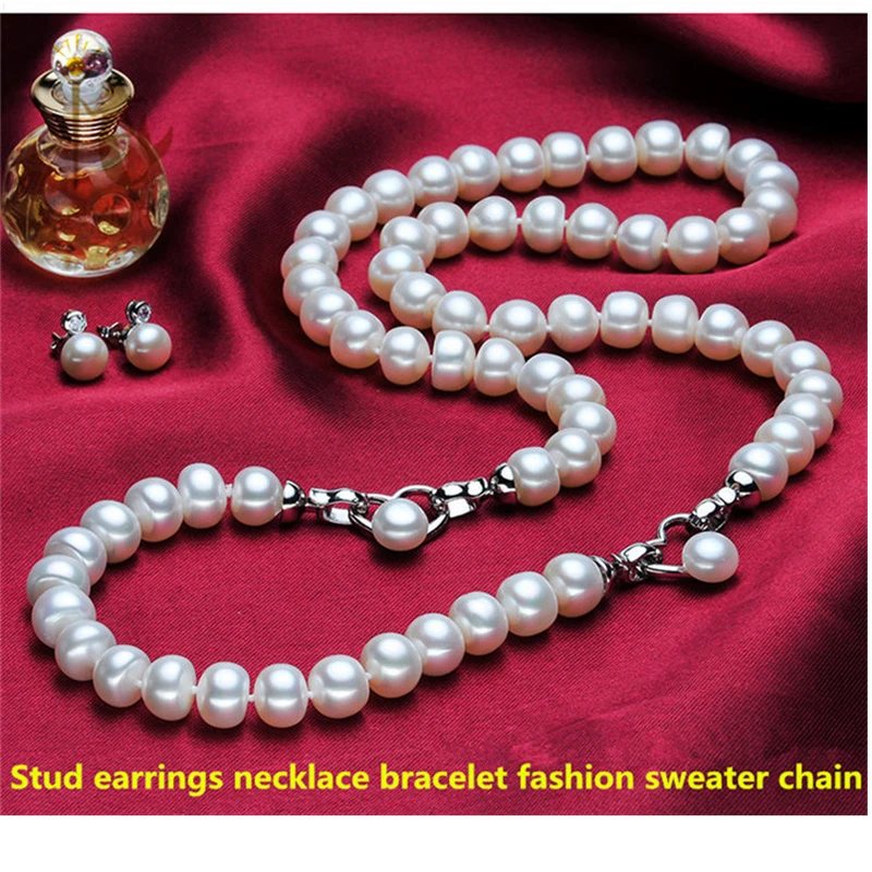 Женский комплект из колье и серёг с пресноводным жемчугом | Украшения аксессуары