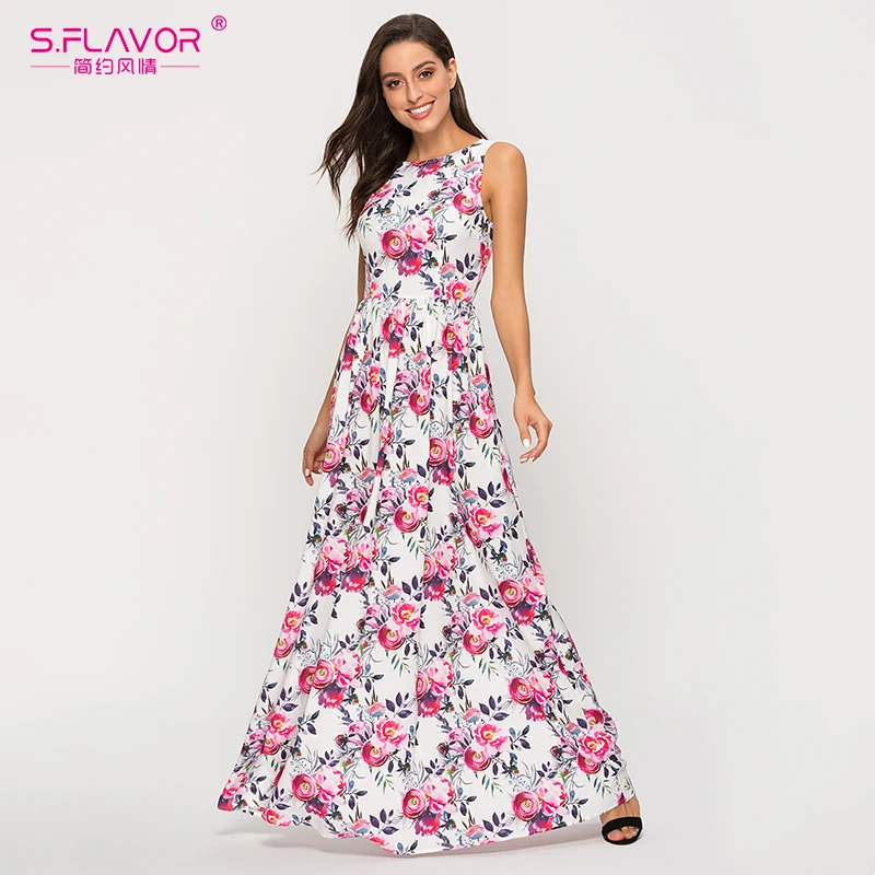 S. FLAVOR богемное женское длинное платье макси без рукавов женские элегантные