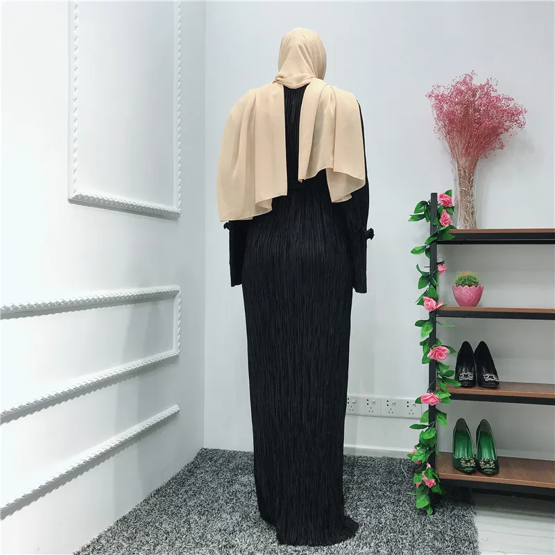 Плиссированные платья Рамадан Tesettur Elbise Kaftan абайя, арабское мусульманское длинное платье для девочки Восточный халат из марокена платья Хиджаб халат Femme