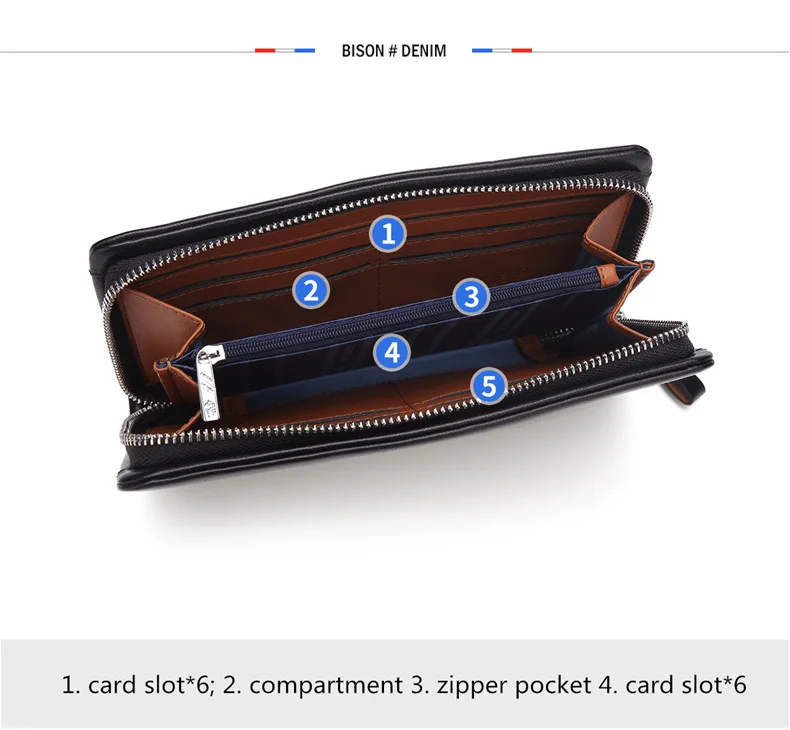 Мужские кошельки BISON DENIM из натуральной коровьей кожи, Большой Вместительный держатель для карт, кошелек для монет, кошелек из натуральной кожи, Длинный кошелек для мужчин N8138