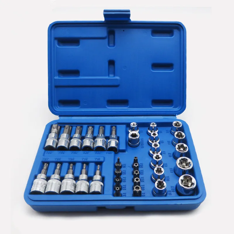 34 шт. Torx Бит звезды гнездо набор женский E torx Безопасности биты 3/8 диск Бит гнездо гаечный ключ набор ремонт автомобиля хром ванадиевой CRV