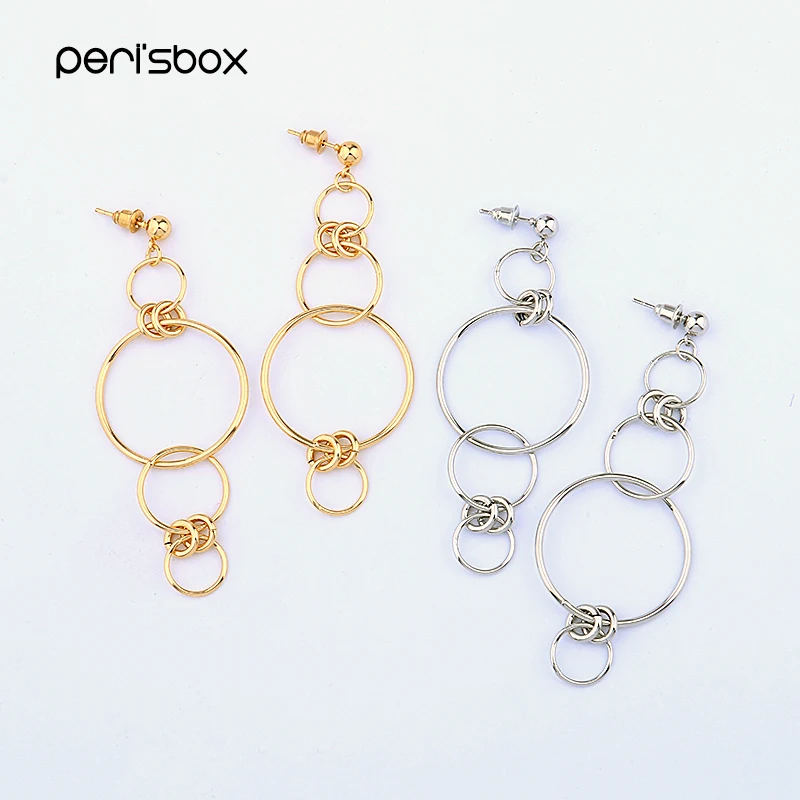 Женские ассиметричные серьги Peri'sBox геометрические золотого и серебряного