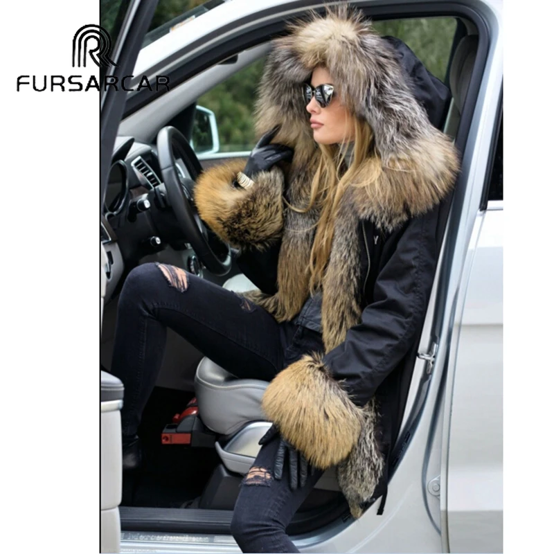 Женское меховое пальто FURSARCAR роскошное зимнее из натурального меха парка с