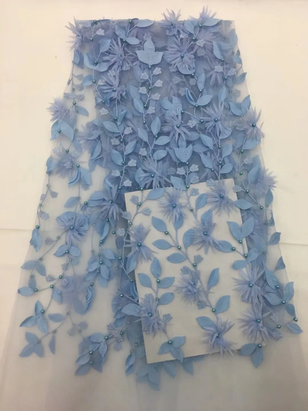 3D цветок Французский кружевной ткани 5 ярдов бисером африканский тюль аппликации