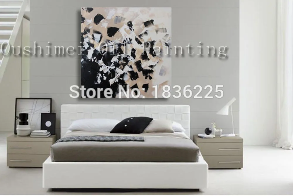 New Hand Painted Modern Blue Simple Abstract Oil Painting Decorative Landscape Black On Canvas For Living Room Decor | Дом и сад