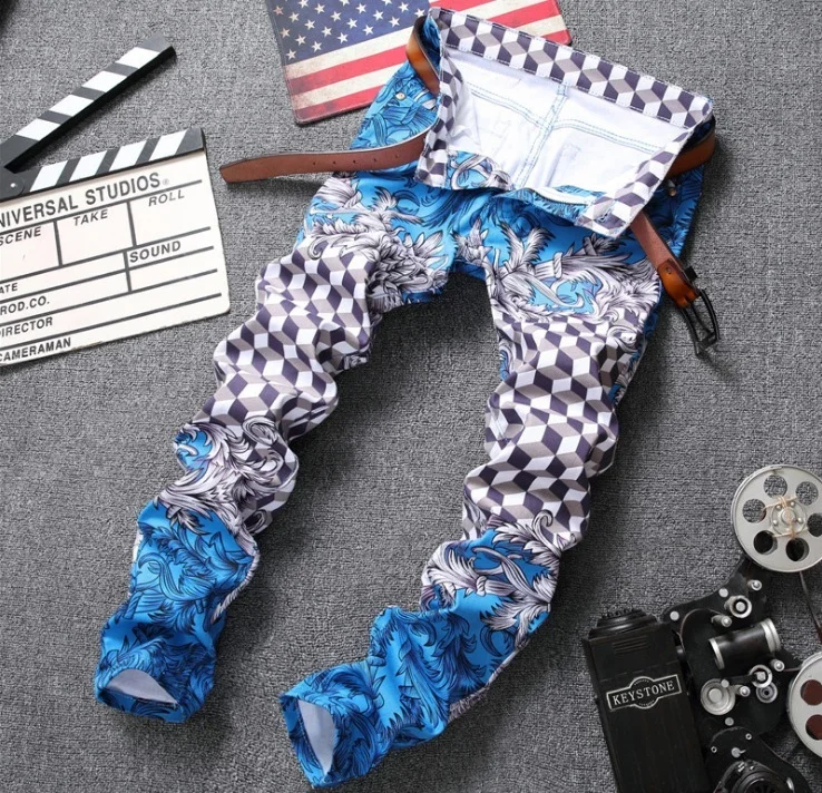 Мужские джинсы в стиле ночного клуба роскошные Брендовые мужские джинсовые