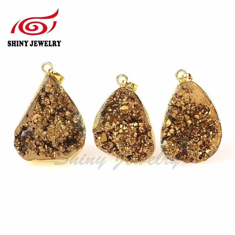 Необработанный Кристальный кварц Druzy Подвеска из гальванического золота нерегулярный Druzy Geode кулон-подвеска в виде камня для изготовления ювелирных изделий DIY