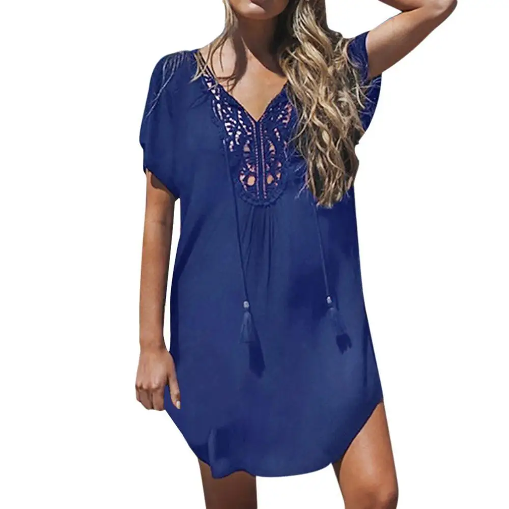 Женское кружевное мини-платье с глубоким v-образным вырезом летнее пляжное