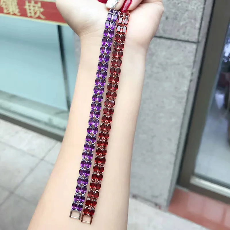 Женский двухрядный браслет с гранатом 50 шт. винно-красный натуральный гранатовый