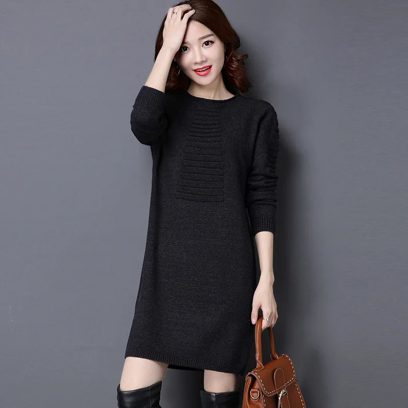 2021 New Autumn Winter Warm Women Sweater Dress Korean Loose Thicken Elasticity Lady Long Knit Sweaters Casual Female Pullovers | Женская