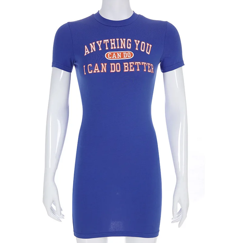 Хлопковое мини платье с коротким рукавом женский сексуальный буквенный принт