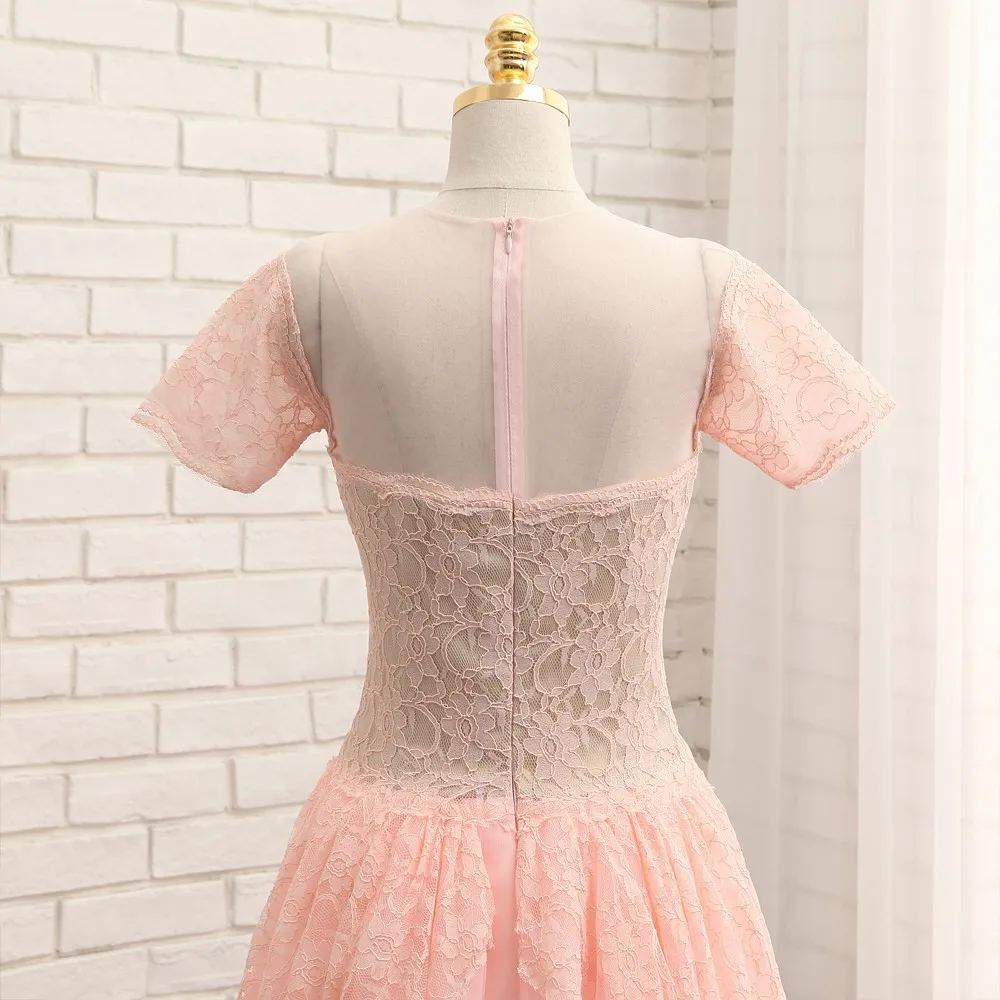 

Detachable Skirt Evening Dresses Sheath Cap Sleeves Pink Chiffon Lace Elegant Long Evening Gown Prom Dresses Prom Gown