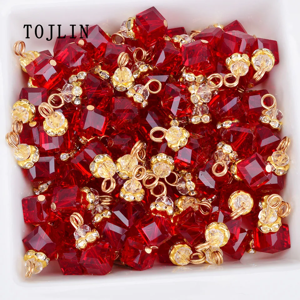 TOJLIN 10 шт. Cube красный хрустальные бусины лук браслет кулон ювелирных изделий DIY