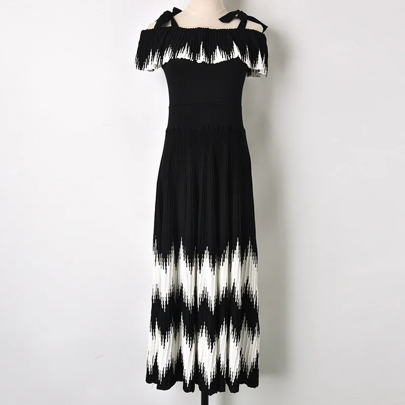 Летний корейский офисный Женский вязаный свитер Черное эротичное Платье женское