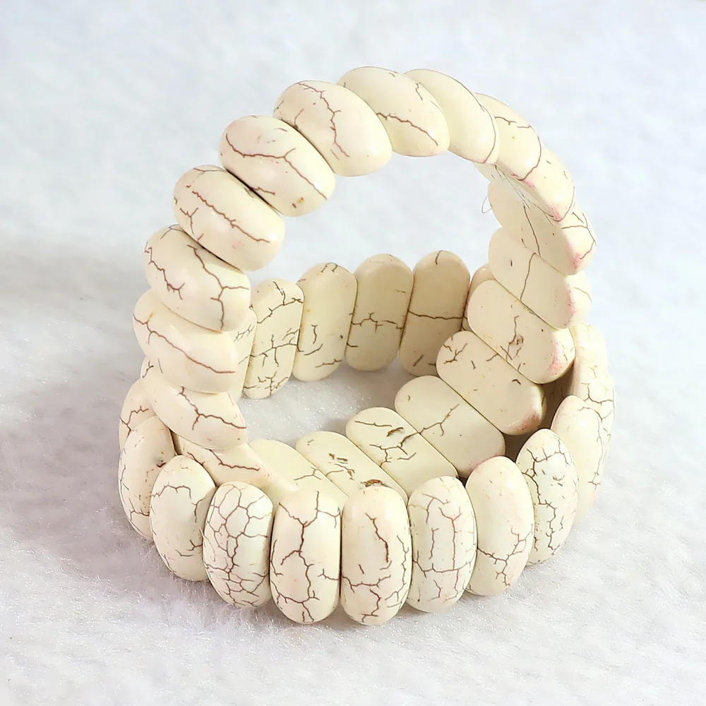 

White calaite turquoises stone 25x10mm high quality round beads diy fashion Bracelets Bangles making 7.5 inches B312