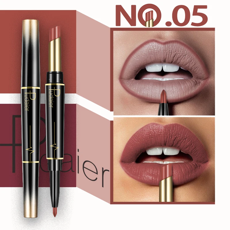 Color 05 Pudaier, 1 шт., 16 цветов, двойная головка, модный карандаш для губной помады, водостойкий макияж, полуматовый карандаш для губ, бархатные Жидкие помады - Цвет: Color 05