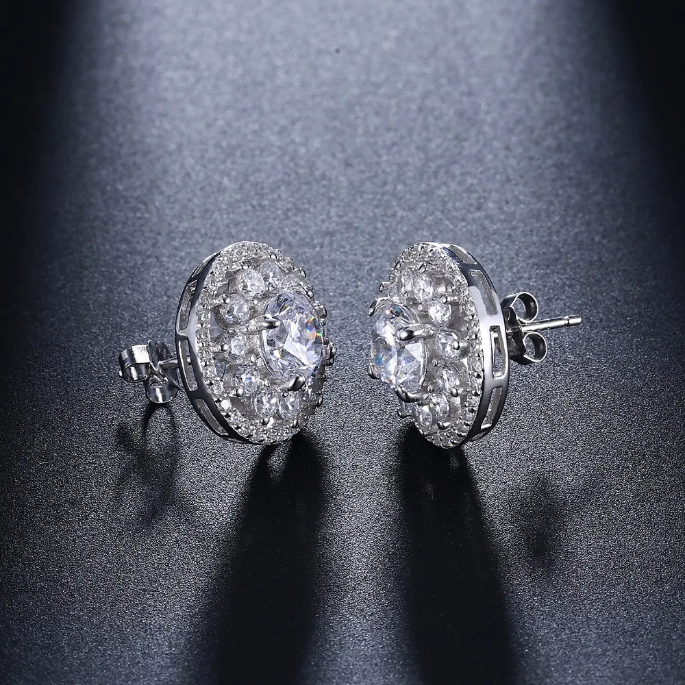 21mm diameter Real 925 round earrings Office lady crystal jewelry quickly ship high quality Elegant sterling silver stud earring | Украшения