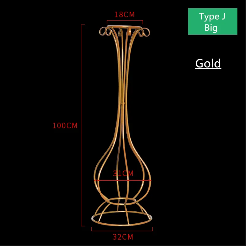 J big gold Железная Цветочная подставка, ваза, свадебные реквизиты, кованый искусственный цветочный стол, Центральные элементы, дорога, цветочный шар, ваза, золото, белый цвет, 4 шт - Цвет: J big gold