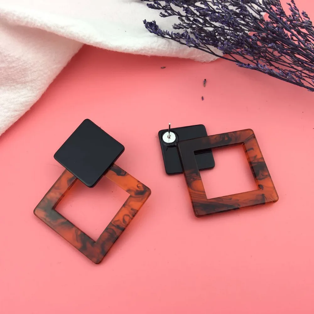 Серьги DoreenBeads акриловый ушной штифт геометрические квадратные круглые