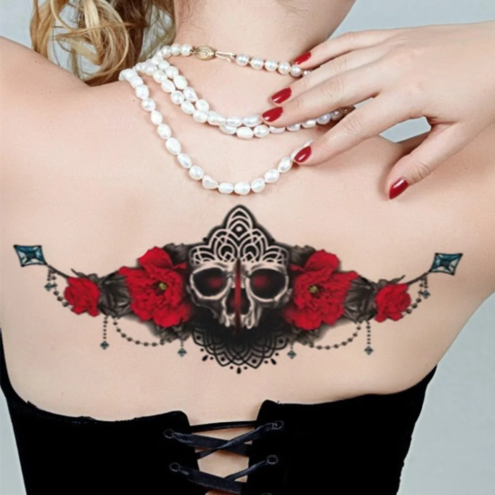 1 лист татуировки для груди и тела временная фотография кружево Череп роза