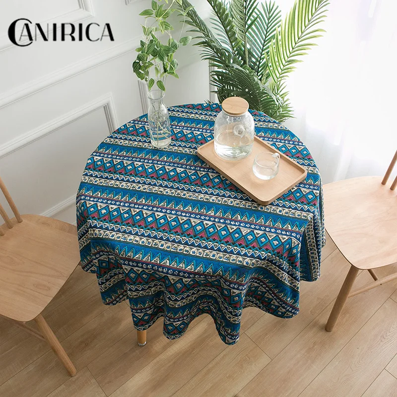 Круглая скатерть CANIRICA в скандинавском стиле льняная пасторальная для кухонного